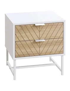 HOMCOM Modern Bedside Table with 2 Drawers and Metal Frame, Sofa Side Table for Bedroom Living Room, White and Oak