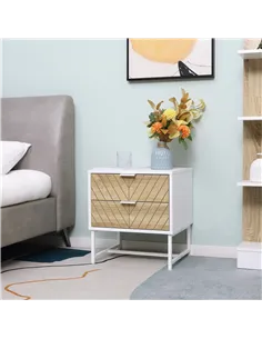 HOMCOM Modern Bedside Table with 2 Drawers and Metal Frame, Sofa Side Table for Bedroom Living Room, White and Oak 2