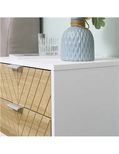 HOMCOM Modern Bedside Table with 2 Drawers and Metal Frame, Sofa Side Table for Bedroom Living Room, White and Oak