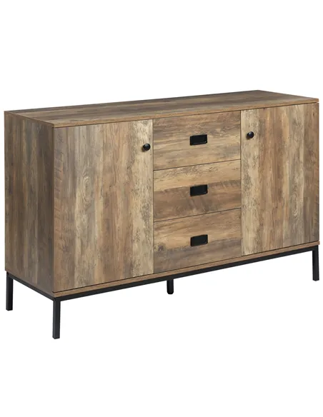 HOMCOM Industrial Sideboard with 3 Drawers, Storage Cabinet, Accent Cupboard with 2 Doors and Adjustable Shelves for Kitchen, Di