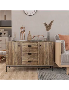 HOMCOM Industrial Sideboard with 3 Drawers, Storage Cabinet, Accent Cupboard with 2 Doors and Adjustable Shelves for Kitchen, Di 2
