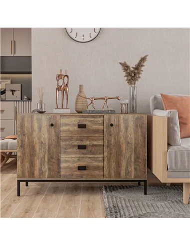 HOMCOM Industrial Sideboard with 3 Drawers, Storage Cabinet, Accent Cupboard with 2 Doors and Adjustable Shelves for Kitchen, Di