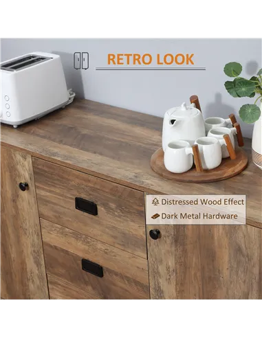 HOMCOM Industrial Sideboard with 3 Drawers, Storage Cabinet, Accent Cupboard with 2 Doors and Adjustable Shelves for Kitchen, Di