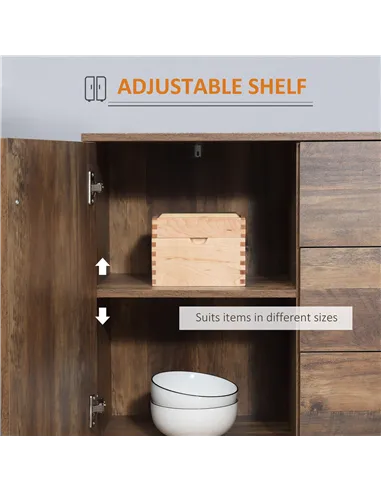 HOMCOM Industrial Sideboard with 3 Drawers, Storage Cabinet, Accent Cupboard with 2 Doors and Adjustable Shelves for Kitchen, Di