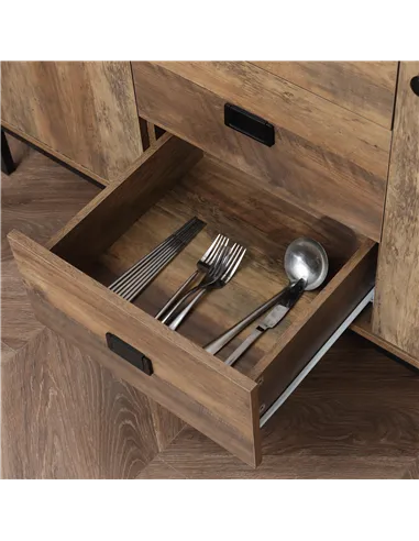 HOMCOM Industrial Sideboard with 3 Drawers, Storage Cabinet, Accent Cupboard with 2 Doors and Adjustable Shelves for Kitchen, Di