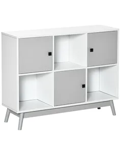 HOMCOM Storage Cabinet, Bookcase, Display Shelf with 6 Storage Cubes & Doors for Dining Room, Living Room, Grey