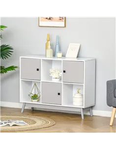 HOMCOM Storage Cabinet, Bookcase, Display Shelf with 6 Storage Cubes & Doors for Dining Room, Living Room, Grey 2