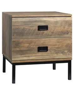 HOMCOM Retro Bedside Table, End Side Table with 2 Drawers, Metal Frame for Bedroom, Living Room, Coffee