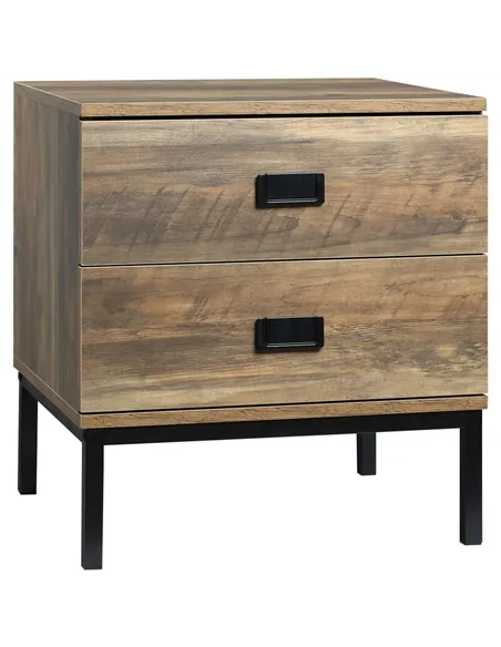 HOMCOM Retro Bedside Table, End Side Table with 2 Drawers, Metal Frame for Bedroom, Living Room, Coffee