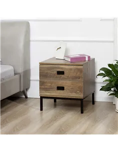 HOMCOM Retro Bedside Table, End Side Table with 2 Drawers, Metal Frame for Bedroom, Living Room, Coffee 2