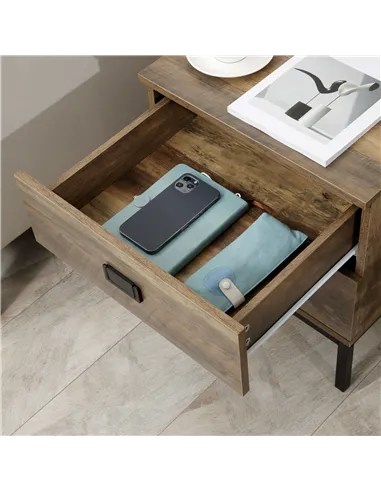 HOMCOM Retro Bedside Table, End Side Table with 2 Drawers, Metal Frame for Bedroom, Living Room, Coffee