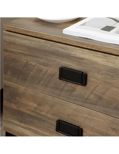 HOMCOM Retro Bedside Table, End Side Table with 2 Drawers, Metal Frame for Bedroom, Living Room, Coffee