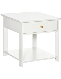 HOMCOM Bedside Table with Drawer and Bottom Shelf, Square Side End Table for Bedroom, Living Room, White