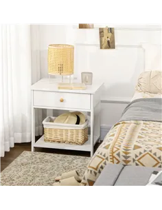 HOMCOM Bedside Table with Drawer and Bottom Shelf, Square Side End Table for Bedroom, Living Room, White 2
