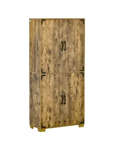 HOMCOM Farmhouse 4-Door Cabinet, Freestanding Tall Cupboard with Storage Shelves for Bedroom & Living Room, Rustic Wood Effect