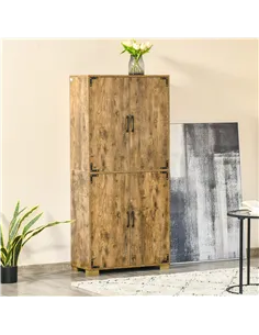 HOMCOM Farmhouse 4-Door Cabinet, Freestanding Tall Cupboard with Storage Shelves for Bedroom & Living Room, Rustic Wood Effect 2