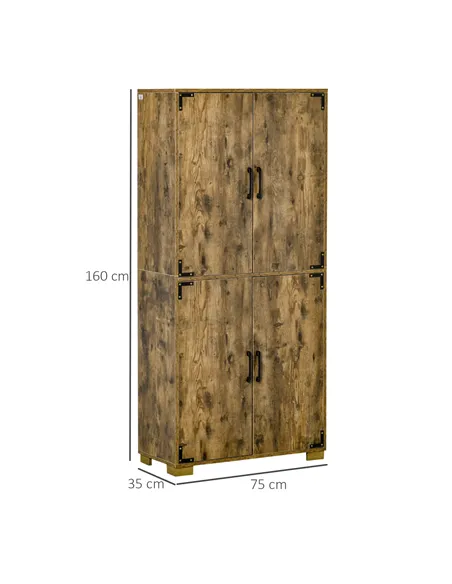 HOMCOM Farmhouse 4-Door Cabinet, Freestanding Tall Cupboard with Storage Shelves for Bedroom & Living Room, Rustic Wood Effect
