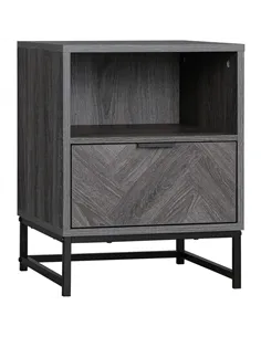 HOMCOM Bedside Table with Drawer and Shelf, Side End Table with Steel Legs for Living Room, Bedroom, Dark Grey