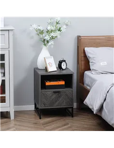 HOMCOM Bedside Table with Drawer and Shelf, Side End Table with Steel Legs for Living Room, Bedroom, Dark Grey 2