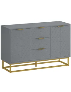 HOMCOM Sideboard with 3 Drawers and Adjustable Shelves for Living Room - Grey
