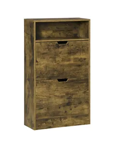 HOMCOM Shoe Cabinet with 2 Flip Doors, Slim 2-Drawer Shoe Cupboard with Adjustable Divider and Open Compartment for 12 Pairs of 