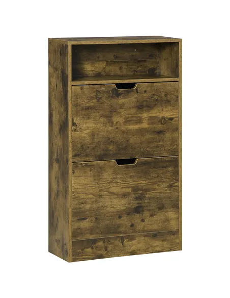 HOMCOM Shoe Cabinet with 2 Flip Doors, Slim 2-Drawer Shoe Cupboard with Adjustable Divider and Open Compartment for 12 Pairs of 