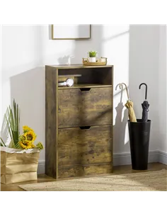 HOMCOM Shoe Cabinet with 2 Flip Doors, Slim 2-Drawer Shoe Cupboard with Adjustable Divider and Open Compartment for 12 Pairs of  2