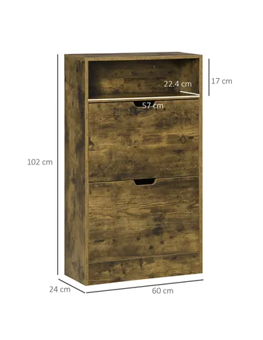 HOMCOM Shoe Cabinet with 2 Flip Doors, Slim 2-Drawer Shoe Cupboard with Adjustable Divider and Open Compartment for 12 Pairs of 