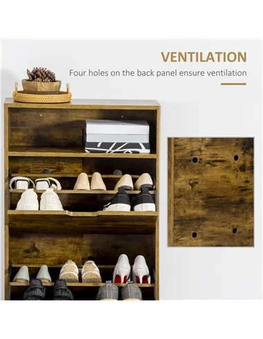 HOMCOM Shoe Cabinet with 2 Flip Doors, Slim 2-Drawer Shoe Cupboard with Adjustable Divider and Open Compartment for 12 Pairs of 