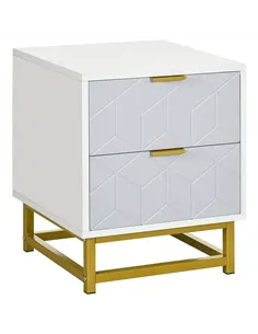 HOMCOM Bedside Table with 2 Drawers, Side Table, Bedside Cabinet with Steel Frame for Living Room, Bedroom, Grey and White