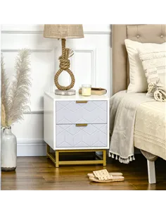HOMCOM Bedside Table with 2 Drawers, Side Table, Bedside Cabinet with Steel Frame for Living Room, Bedroom, Grey and White 2