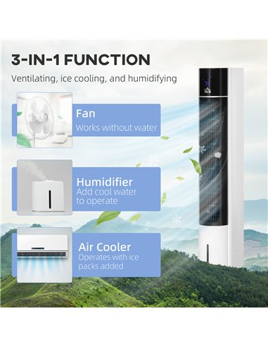 HOMCOM Portable Air Cooler, 3L Tank Evaporative Ice Cooling Tower Fan with 3 Modes, 3 Speeds, Remote, Timer, 60° Oscillating, Po