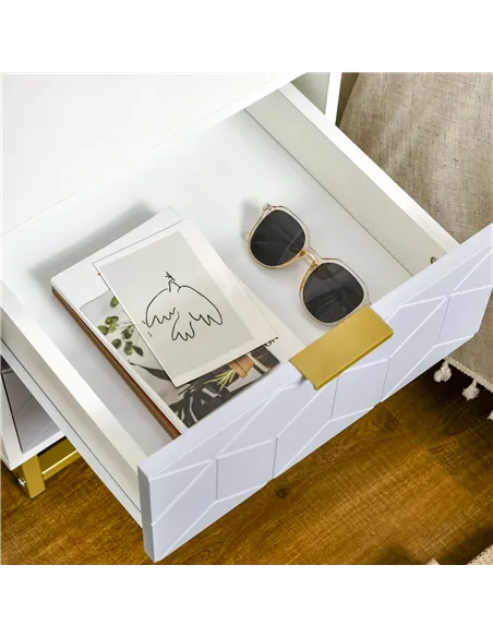 HOMCOM Bedside Table with 2 Drawers, Side Table, Bedside Cabinet with Steel Frame for Living Room, Bedroom, Grey and White