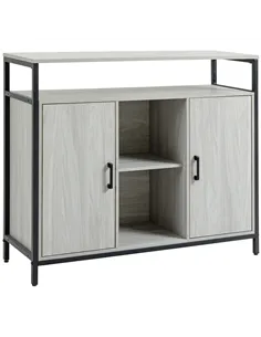 HOMCOM Modern Sideboard, Steel Frame Storage Cabinet with 2 Doors and Adjustable Shelves for Living Room, Hallway, Light Grey