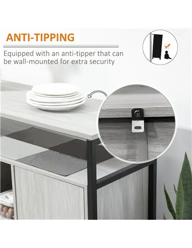 HOMCOM Modern Sideboard, Steel Frame Storage Cabinet with 2 Doors and Adjustable Shelves for Living Room, Hallway, Light Grey