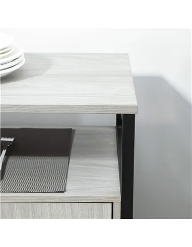 HOMCOM Modern Sideboard, Steel Frame Storage Cabinet with 2 Doors and Adjustable Shelves for Living Room, Hallway, Light Grey