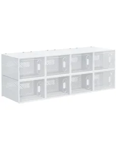 HOMCOM 8PCS Clear Shoe Box, Plastic Stackable Shoe Storage Box for UK/EU Size up to 12/46 with Magnetic Door for Women/Men, 28 x