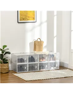 HOMCOM 8PCS Clear Shoe Box, Plastic Stackable Shoe Storage Box for UK/EU Size up to 12/46 with Magnetic Door for Women/Men, 28 x 2