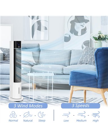 HOMCOM Portable Air Cooler, 3L Tank Evaporative Ice Cooling Tower Fan with 3 Modes, 3 Speeds, Remote, Timer, 60° Oscillating, Po