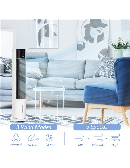 HOMCOM Portable Air Cooler, 3L Tank Evaporative Ice Cooling Tower Fan with 3 Modes, 3 Speeds, Remote, Timer, 60° Oscillating, Po