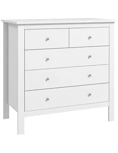 HOMCOM Modern Chest of Drawers, 5 Drawer Storage Cabinet with Metal Handles and Runners for Bedroom, White