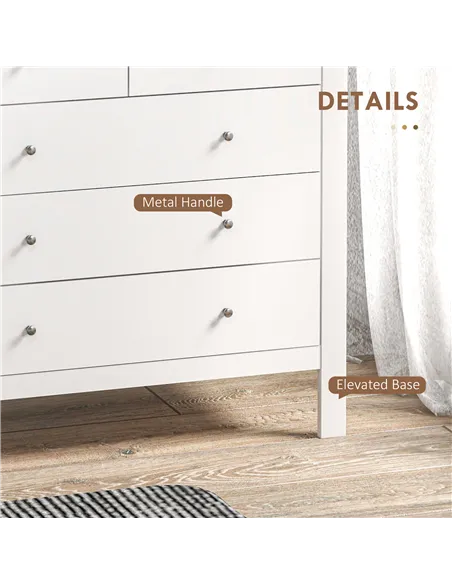 HOMCOM Modern Chest of Drawers, 5 Drawer Storage Cabinet with Metal Handles and Runners for Bedroom, White