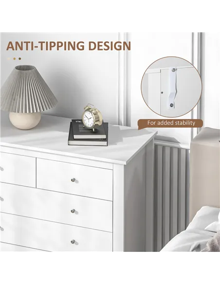 HOMCOM Modern Chest of Drawers, 5 Drawer Storage Cabinet with Metal Handles and Runners for Bedroom, White