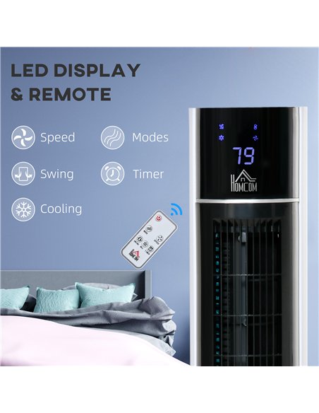 HOMCOM Portable Air Cooler, 3L Tank Evaporative Ice Cooling Tower Fan with 3 Modes, 3 Speeds, Remote, Timer, 60° Oscillating, Po