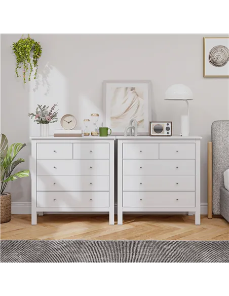 HOMCOM Modern Chest of Drawers, 5 Drawer Storage Cabinet with Metal Handles and Runners for Bedroom, White