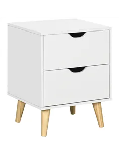 HOMCOM Bedside Table, Bedside Cabinet with 2 Drawers, Side End Table with Pine Wood Legs for Bedroom Living Room, White