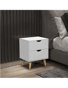 HOMCOM Bedside Table, Bedside Cabinet with 2 Drawers, Side End Table with Pine Wood Legs for Bedroom Living Room, White 2