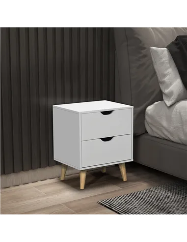 HOMCOM Bedside Table, Bedside Cabinet with 2 Drawers, Side End Table with Pine Wood Legs for Bedroom Living Room, White