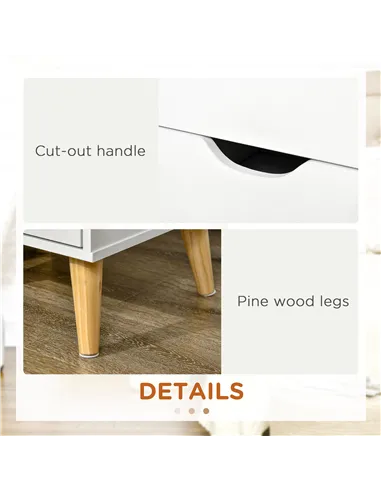 HOMCOM Bedside Table, Bedside Cabinet with 2 Drawers, Side End Table with Pine Wood Legs for Bedroom Living Room, White