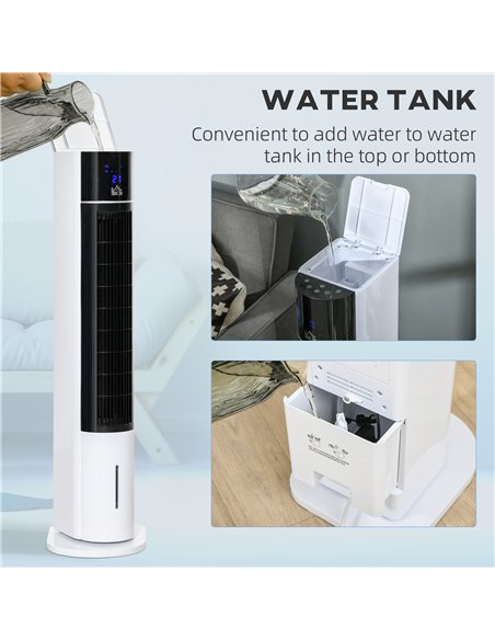 HOMCOM Portable Air Cooler, 3L Tank Evaporative Ice Cooling Tower Fan with 3 Modes, 3 Speeds, Remote, Timer, 60° Oscillating, Po